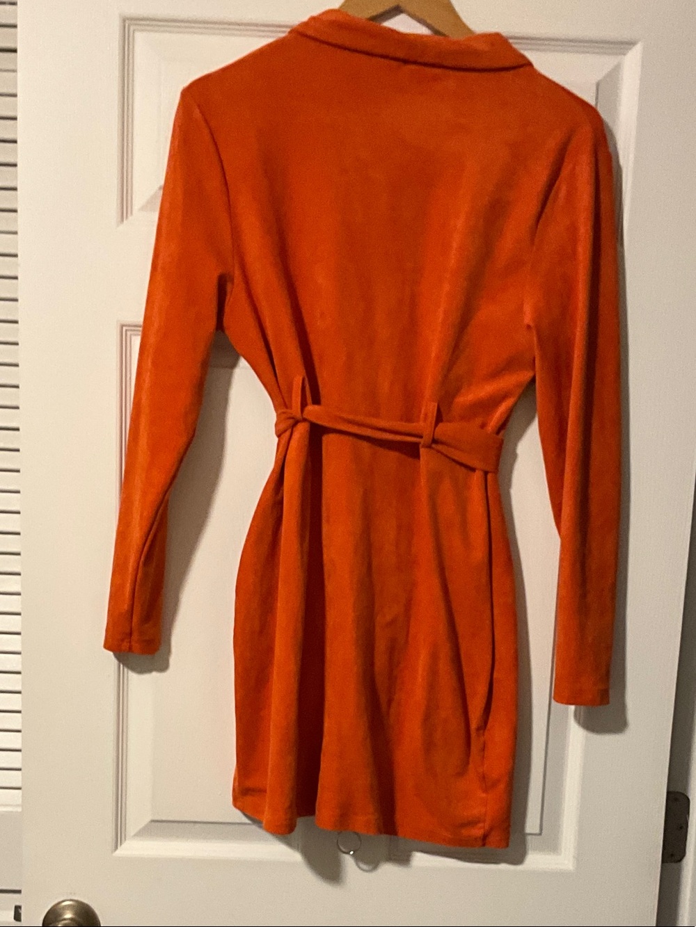 Orange Zip-Front Long Sleeve Dress with Tie Waist - Picture 2 of 2
